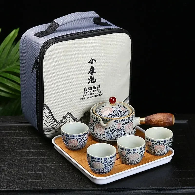 Conjunto Flor de Porcelana - Bule Infusor de Chá Rotativo